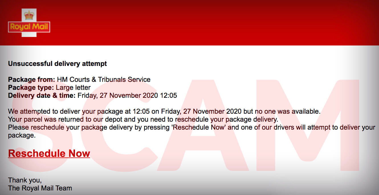 Royal mail scam email