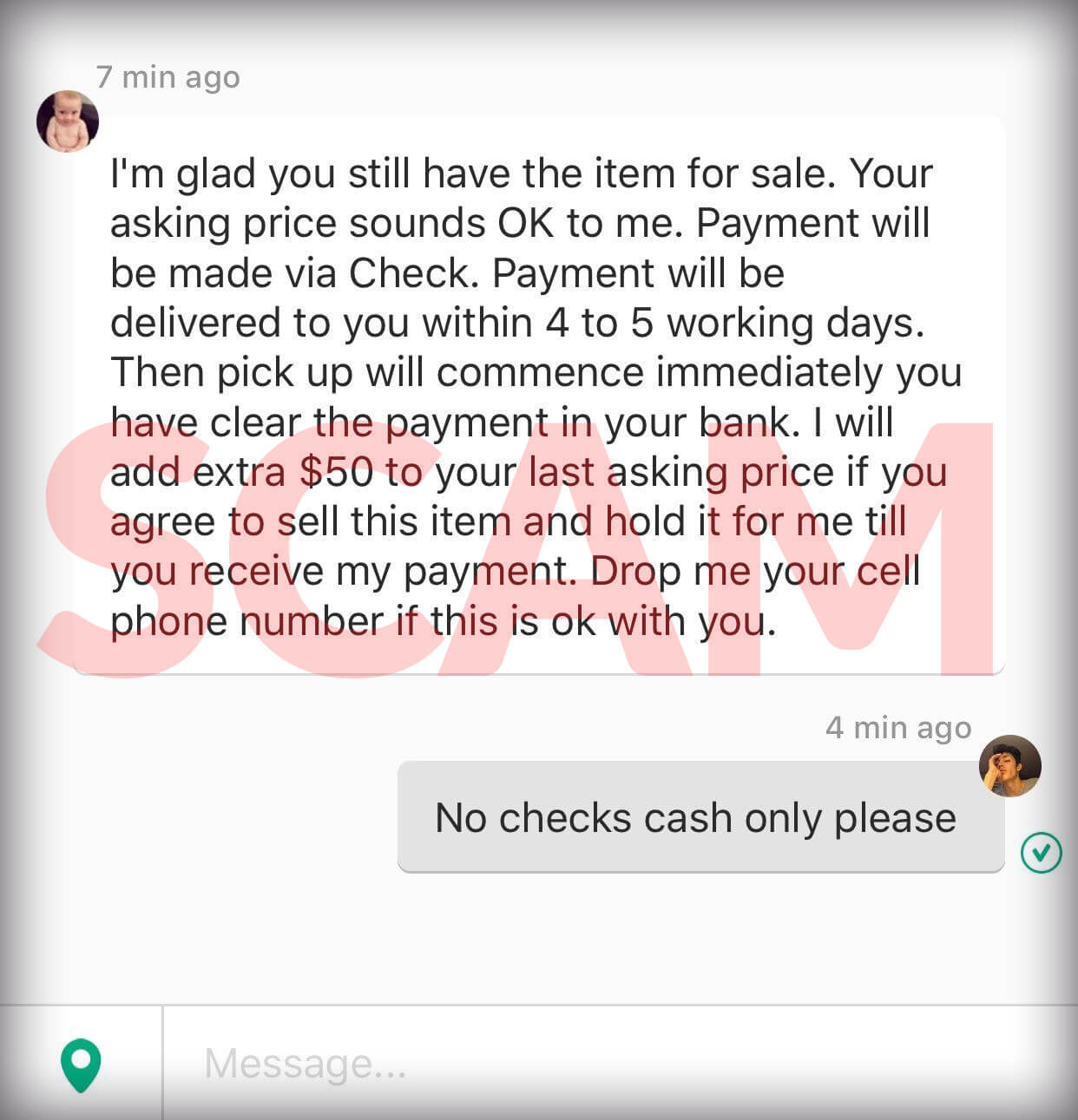 offer up cashier check scam